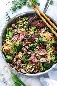ramen noodles with marinated steak and