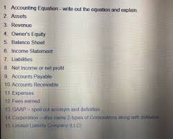 Solved 1 Accounting Equation Write