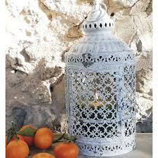 White Metal Moroccan Lantern Geometric
