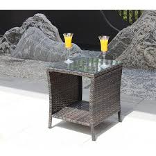 Outdoor Patio Coffee Table Brown Wicker