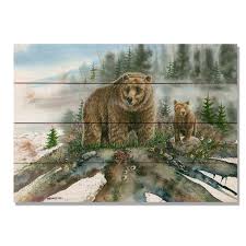 Bears Art Print On Wood Wood Wall
