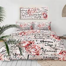 Poppy Flower And Letters Bedding Set