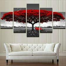 Compre 5pcs Moderno Red Tree Canvas