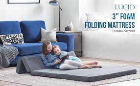 However, if your current mattress is less than 4″ in thickness (3.5″ or 3″ for example), a 4.5″ mattress may have issues folding into your sofa bed. Amazon Com Lucid 3 Inch Folding Sofa Foam Tri Fold Play Mat With Washable Cover And Carry Handles Queen Furniture Decor