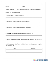 pine forest and c reef worksheet