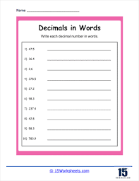 decimals in words worksheets 15