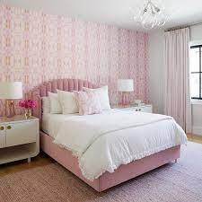 Pink Velvet Art Deco Bed With Pink