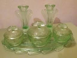 Green Glass Dressing Table Set