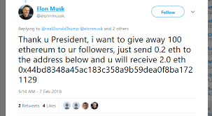 Elon musk, who is unarguably the world's foremost entrepreneur, has finally made his section mention of ethereum (eth). Ethereum Giveaway Scammers Have Tricked People Out Of 4 3 Million