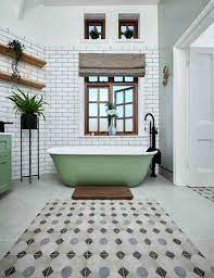 green furniture and eclectic tiles