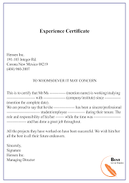 The content of the certificate varies from organization to organization. Whomsoever It May Concern Experience Certificate Letter