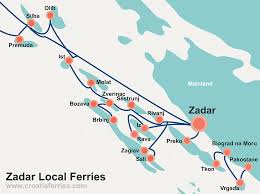 Detailed road map of the croatian coast. Zadar Islands Local Ferry Map Croatia Ferries