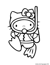 Scuba diver coloring page back. Scuba Diving Hello Kitty Coloring Pages Printable