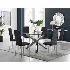Chrome Metal Clear Glass Dining Table
