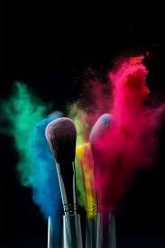 makeup brushes with colorful powders