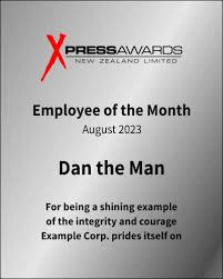 Solid walnut 13 x 10 employee of the month perpetual plaque a header plate and 12 additional small black brass plates are included. Trophy Wording And Plaque Wording Xpress Awards Auckland Nz