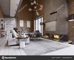 studio flat brick wall fireplace modern