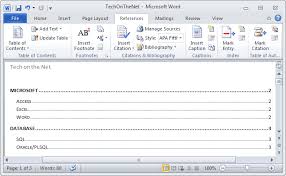 ms word 2010 create a table of contents