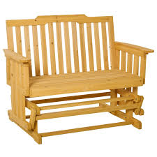 Outsunny 2 Person Outdoor Wood Glider Bench Double Rocking Chair For Patio Garden Porch
