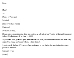 teacher resignation letter template and