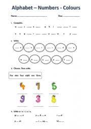 In this video kids will learn numbers and the alphabet in a fun way! Alphabet Numbers Colours Test Esl Worksheet By Elizabeth Gr