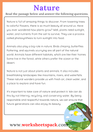 nature reading comprehension page