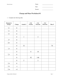 Charge And Mass Worksheet 1 Worksheet For 9th 12th Grade