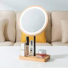 tabletop led makeup mirror bamboo