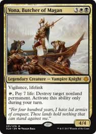 Detailed information about mechanics, colors, visual mana curve of the deck. Vona Butcher Of Magan Ixalan Mtg Gold Creature Vampire Knight Mythic Rare Ebay Vampire Knight Magic The Gathering Cards The Gathering