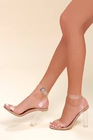 Kiki Clear Vynalite And Blush Kid Suede Leather Ankle Wrap Heels