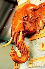 Ancient Wood Carving Elephants On The
