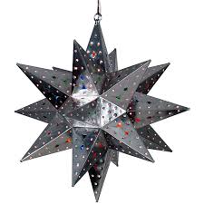 Natural Tin Stained Glass Star Fixture