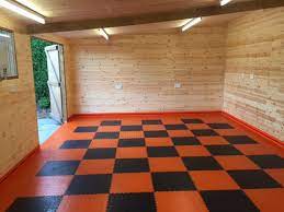 orange black check garage floor