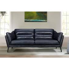 Armen Living Franz 87 Modern Blue Genuine Leather Sofa