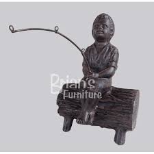 Fishing Boy With Pole On Log Statue