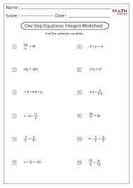 One Step Equations Worksheets Math Monks