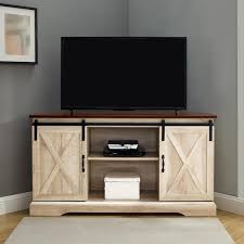 White Oak Wood Corner Tv Stand