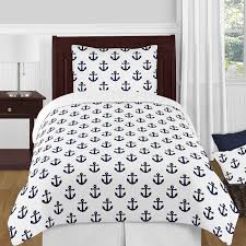 Microfiber nautical themed comforter set, navy blue and white striped, king size. Navy Blue White Anchors Boy Girl Twin Bedding Comforter Set Kids Childrens Size By Sweet Jojo Designs 4 Pieces Nautical Theme Ocean Sailboat Sea Marine Sailor Anchor Unisex Gender Neutral Only 99 99