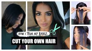 How to trim or cut a long bob you will need pointed comb, scissors, clips, and water sprayer moisten the. How To Cut Your Own Hair Bangs Youtube