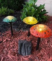 Solar Lights Glass Mushrooms Fused