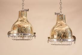 Pair Of Mid Century Maritime Brass And Aluminum Nautical Ship S Industrial Pendant Lights Fair Trade Antiques