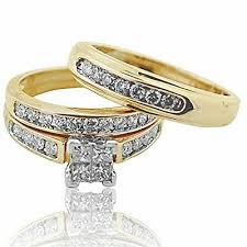 A symbol of everlasting love, this initial ring is the perfect way to showcase your commitment to her. Trio Wedding Ring Set His And Her Rings Real Gold Real Diamonds Princess 0 75 Ebay