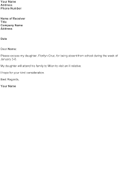Excuse Letter For Being Absent In School Free Download Sample