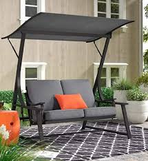 Replacement canopy suitable for wooden swing in black or green 240 x 110cm. Porch Swing Chair Marquette Glider Porch Swing Chair With Stand Crafted Of Powder Coated Steel Detachable Canopy And Removable Cushions Charcoal Grey Amazon Ca Patio Lawn Garden