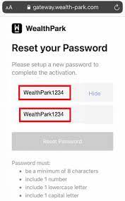 unable to reset pword wealthpark