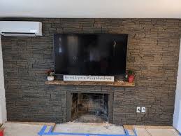 Stone Veneer Tv Wall And Fireplace