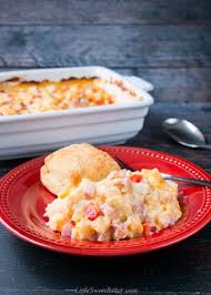 A ham potato casserole is a classic dish that, in its most basic form, is a blend of cooked ham, potatoes, cheese and some liquid that is baked in a pan until moist, hot and creamy. Ham Potato Casserole Little Sweet Baker