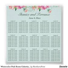 Watercolor Pink Roses Celestial Blue Seating Chart Zazzle