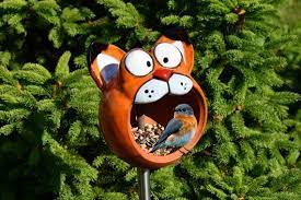 Bird Feeder Cat Ceramic Garden Stake