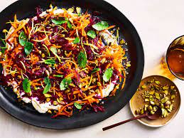 beet carrot slaw with garlicky labneh